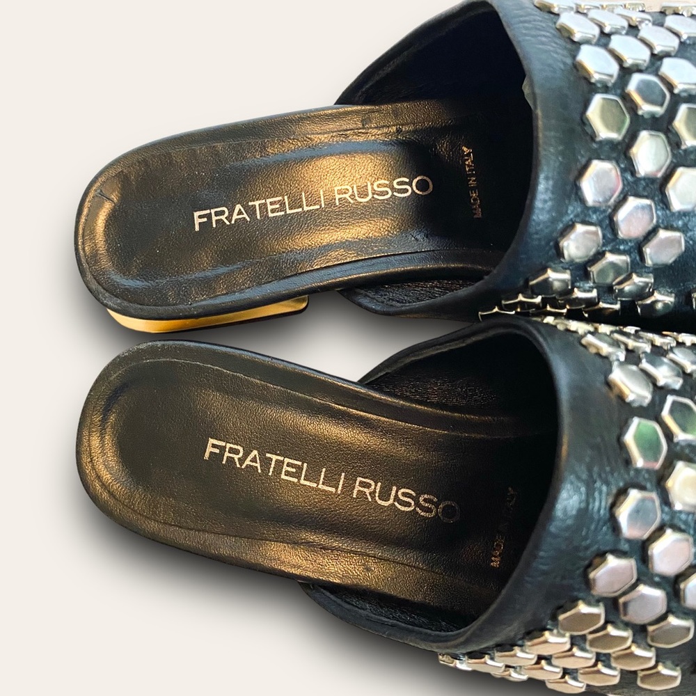 Fratelli Russo Studded Slide Mules w/ Geometric Heel SZ 37 - Picture 8 of 12